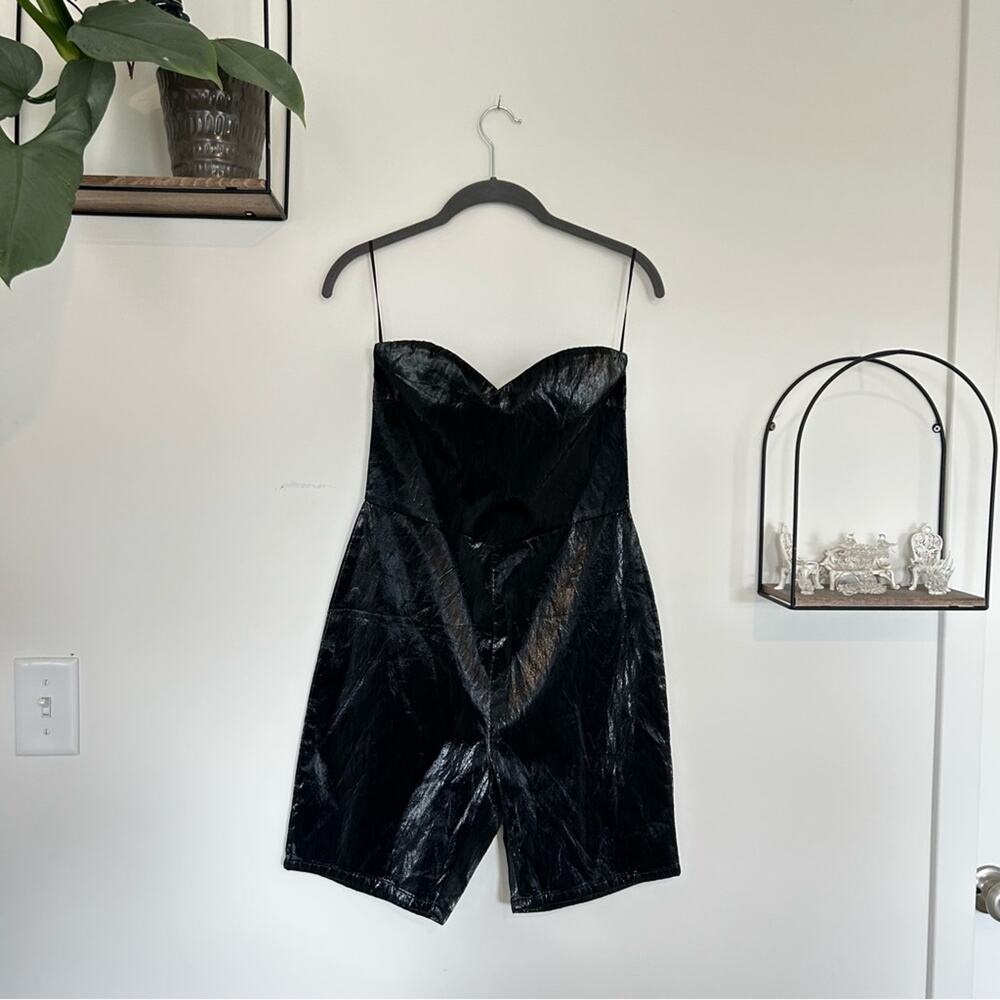 Atoir Black Faux Leather Raining Diamonds Jumpsuit Romper‎ Size 6
